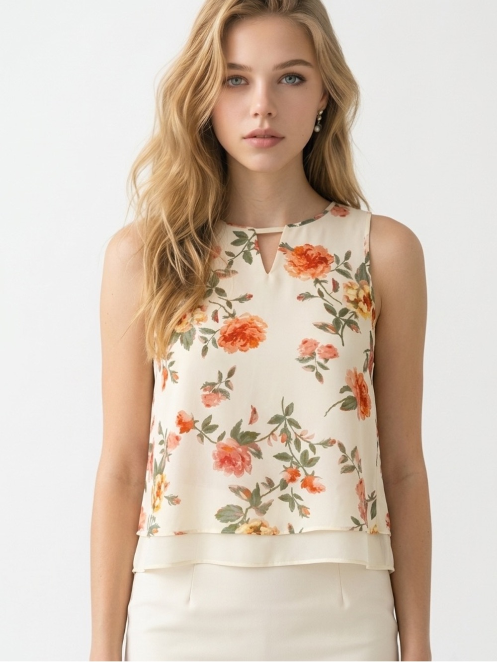 Violet + Claire flowered floral top. Keyhole front and top button back. Medium - Picture 1 of 12